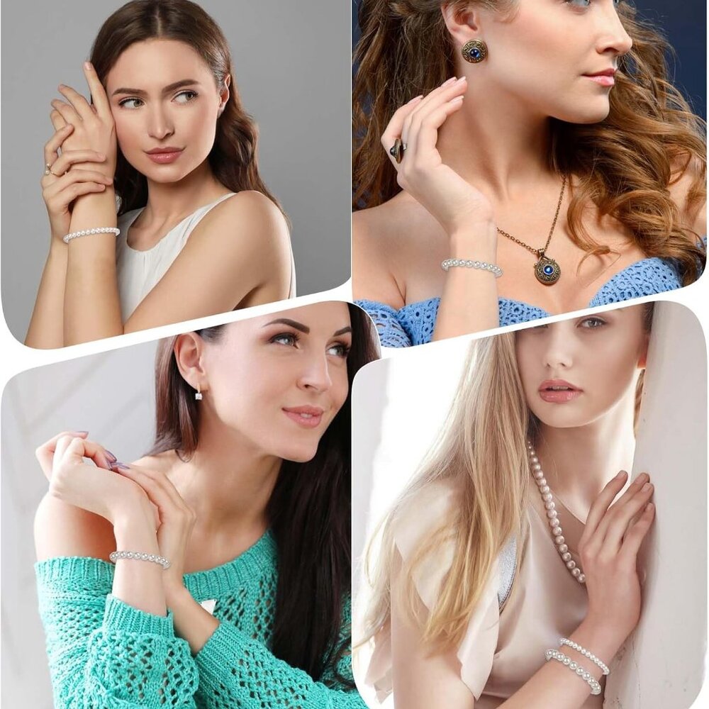 5 Stretchable White Pearl Bracelets For Daily Ele… - image 4